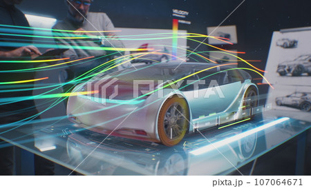 Engineers check aerodynamics of new car using augmented reality Engineers check aerodynamics of new car using augmented reality 107064671