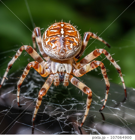 Image of european garden spider on a cobweb. Insect. Illustration, Generative AI. 107064900