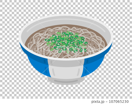 Illustration of warm soba topped with green onions 107065230