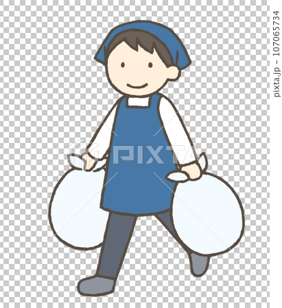 Illustration of a man taking out the trash 107065734