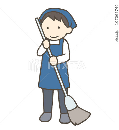 掃き掃除をする男性のイラスト 107065740