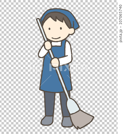掃き掃除をする男性のイラスト 107065740