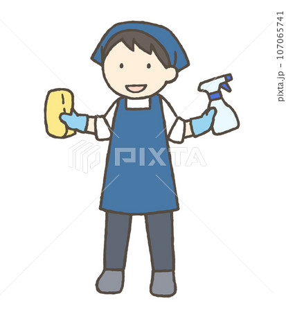 洗剤とスポンジを持つ男性のイラスト 洗剤とスポンジを持つ男性のイラスト 107065741