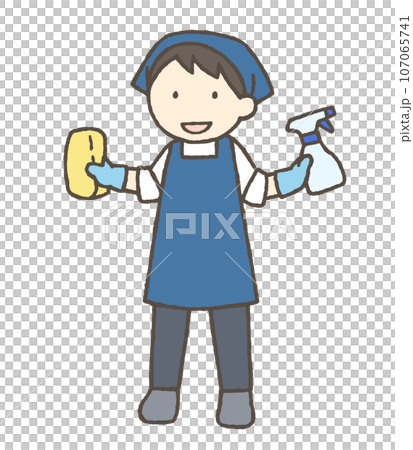 洗剤とスポンジを持つ男性のイラスト 洗剤とスポンジを持つ男性のイラスト 107065741