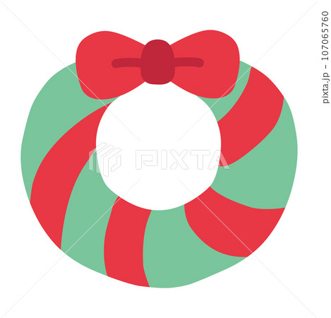 赤いリボンをまいたシンプルなクリスマスリースのイラスト 107065760