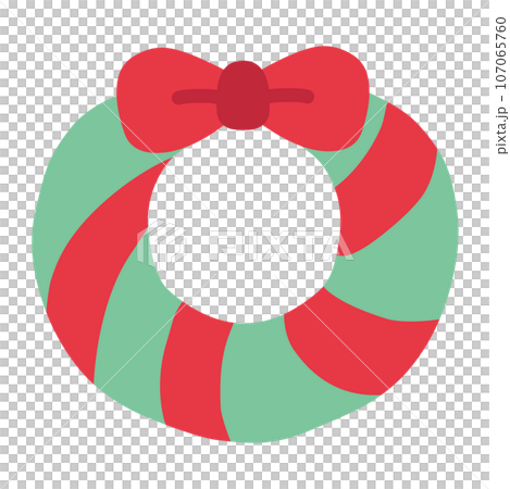 赤いリボンをまいたシンプルなクリスマスリースのイラスト 107065760