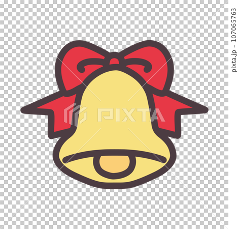 帶有紅色絲帶的可愛聖誕風格鈴鐺的插圖 107065763