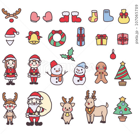 クリスマスをイメージしたかわいい小物カラーイラストセット クリスマスをイメージしたかわいい小物カラーイラストセット 107065789