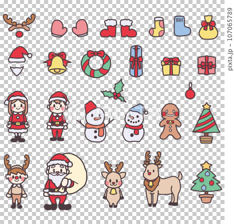 クリスマスをイメージしたかわいい小物カラーイラストセット クリスマスをイメージしたかわいい小物カラーイラストセット 107065789