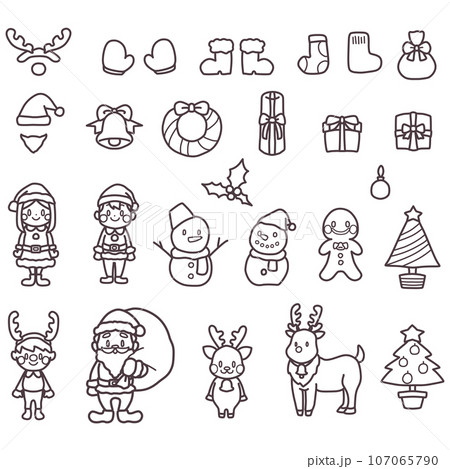 クリスマスをイメージしたかわいい小物線画セット クリスマスをイメージしたかわいい小物線画セット 107065790