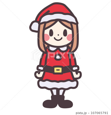 サンタの格好をしたシンプルなタッチの女の子のイラスト サンタの格好をしたシンプルなタッチの女の子のイラスト 107065791