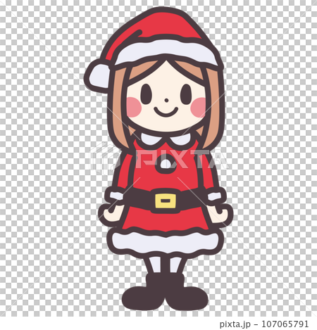サンタの格好をしたシンプルなタッチの女の子のイラスト サンタの格好をしたシンプルなタッチの女の子のイラスト 107065791