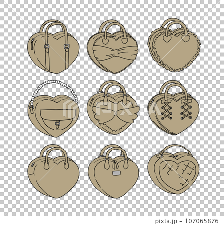 Illustration set of brown heart-shaped bags Illustration set of brown heart-shaped bags 107065876