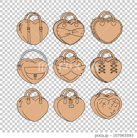 Illustration set of orange heart-shaped bags Illustration set of orange heart-shaped bags 107065893