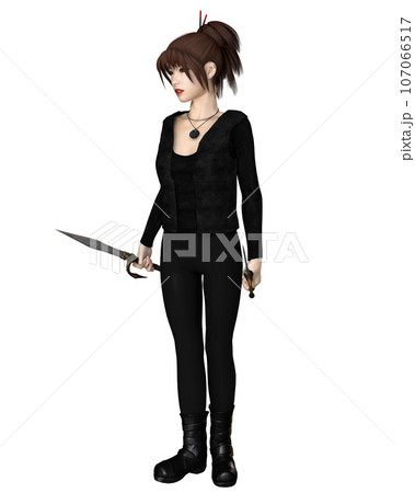 Female Asian Assassin with Swords, Standing Female Asian Assassin with Swords, Standing 107066517