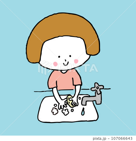 石けんで手を洗う子ども1 107066643