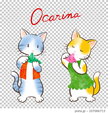 兩隻貓演奏陶笛的可愛插圖 兩隻貓演奏陶笛的可愛插圖 107066713