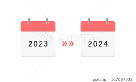 2023年と2024年のカレンダーと矢印 - 2年分の計画の告知や変更・延期のイメージ素材 2023年と2024年のカレンダーと矢印 - 2年分の計画の告知や変更・延期のイメージ素材 107067932
