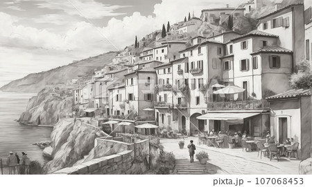 beautiful illustration picture of nice landscape and city landscape good for your multimedia graphic design illustration 107068453