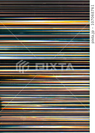 Glitch distortion. Noise error. Abstract pattern. Colorful interference yellow green white lines texture on black background. Glitch distortion. Noise error. Abstract pattern. Colorful interference yellow green white lines texture on black background. 107068761