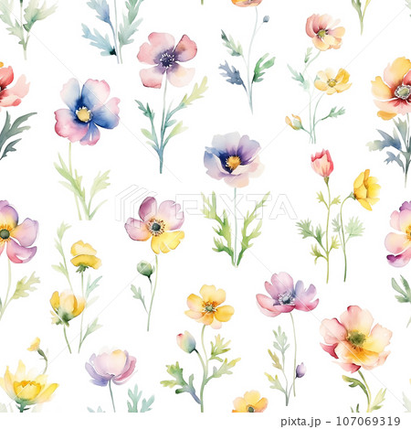 Seamless pattern with flowers isolated on white background. 107069319