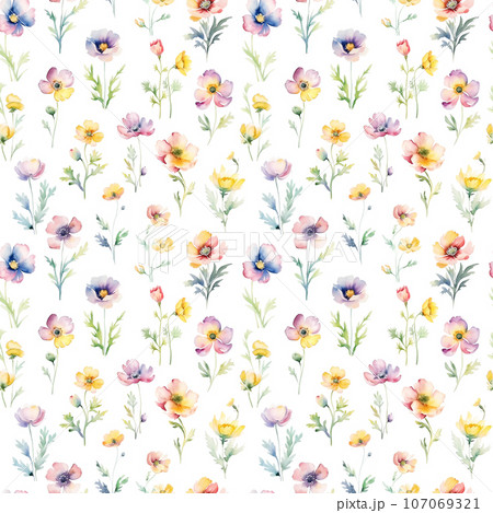 Seamless pattern with flowers isolated on white background. 107069321