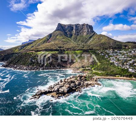 Aerial view of Llandudno beach in Cape Town, South Africa 107070449