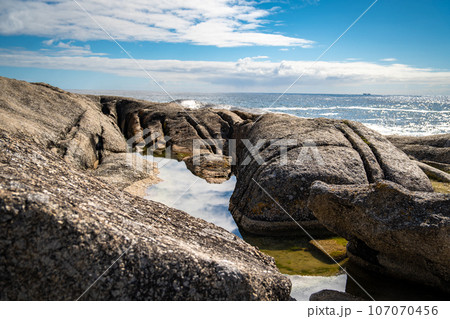 Aerial view of Llandudno beach in Cape Town, South Africa 107070456