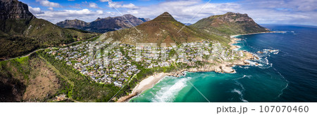 Aerial view of Llandudno beach in Cape Town, South Africa 107070460