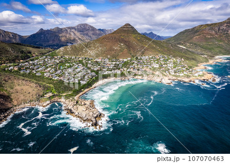 Aerial view of Llandudno beach in Cape Town, South Africa 107070463