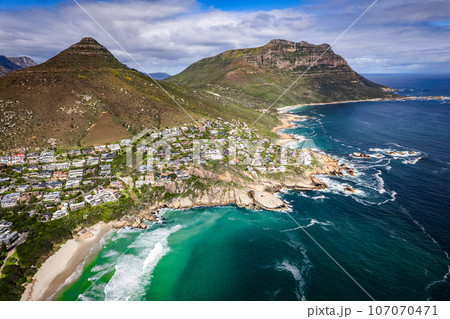 Aerial view of Llandudno beach in Cape Town, South Africa 107070471