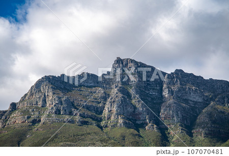 Aerial view of Llandudno beach in Cape Town, South Africa 107070481