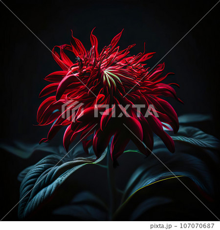 Beautiful flower of red monarda or garden bergamot on a dark background Beautiful flower of red monarda or garden bergamot on a dark background 107070687