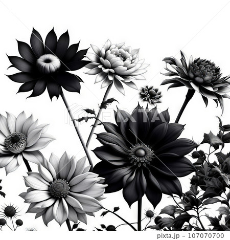 Luxury botanical background with trendy black and white minimalist flowers on a white background. Luxury botanical background with trendy black and white minimalist flowers on a white background. 107070700