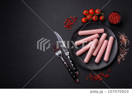 Delicious fresh vegetarian sausage or sausage made from vegetable protein tofu or seitan 107070920