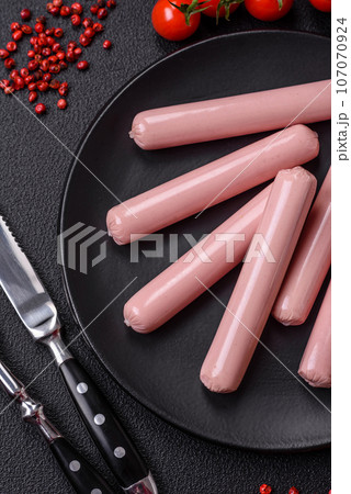 Delicious fresh vegetarian sausage or sausage made from vegetable protein tofu or seitan 107070924
