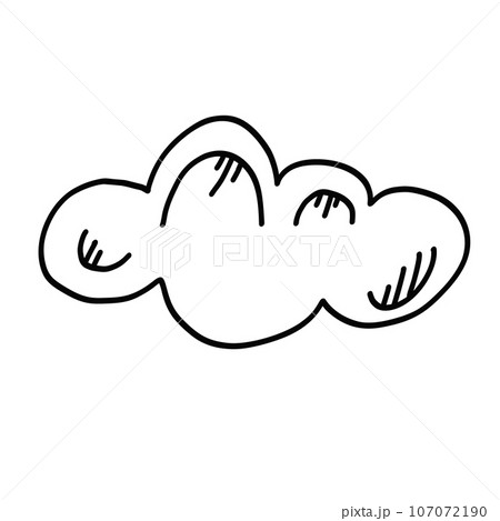 Cute vector black outline doodle cloud. Funny hand drawn cloudscape illustration for logo design, tattoo, sticker, weather decor element, textile print 107072190