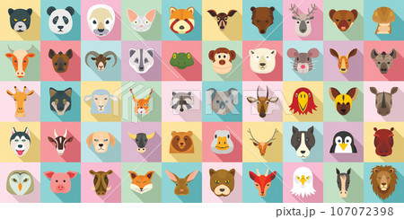 Animals icon set. Flat set of animals vector icons for web design Animals icon set. Flat set of animals vector icons for web design 107072398