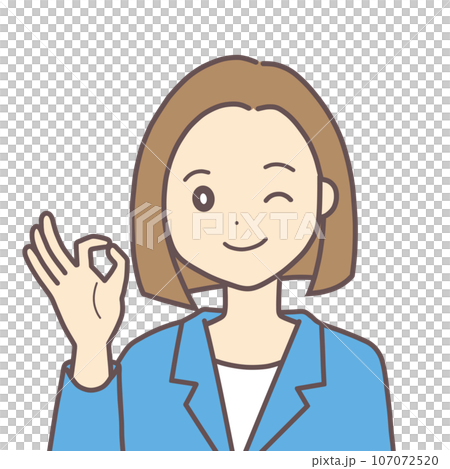 A woman in a suit giving an OK hand sign 107072520