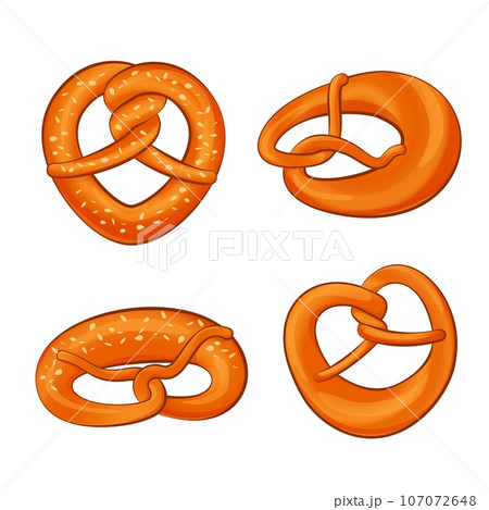 Pretzel sticks oktoberfest bagel bread icons set. Cartoon illustration of 4 pretzel sticks oktoberfest bagel bread vector icons for web 107072648