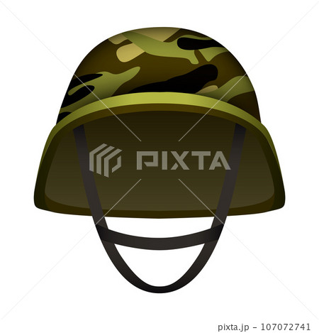 Modern camo army helmet mockup. Realistic illustration of modern camo army helmet vector mockup for web design isolated on white background Modern camo army helmet mockup. Realistic illustration of modern camo army helmet vector mockup for web design isolated on white background 107072741