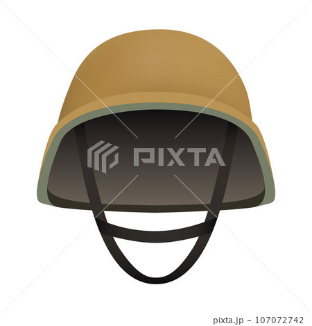 Front of desert helmet mockup. Realistic illustration of front of desert helmet vector mockup for web design isolated on white background Front of desert helmet mockup. Realistic illustration of front of desert helmet vector mockup for web design isolated on white background 107072742