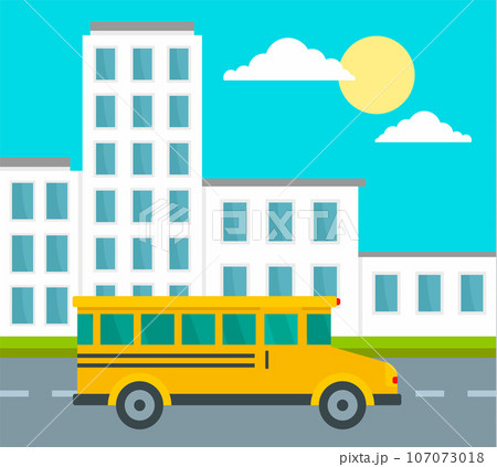 School bus driving school background. Flat illustration of school bus driving school vector background for web design 107073018