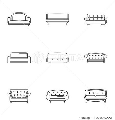 Sofa bed icons set. Outline set of 9 sofa bed vector icons for web isolated on white background 107073228