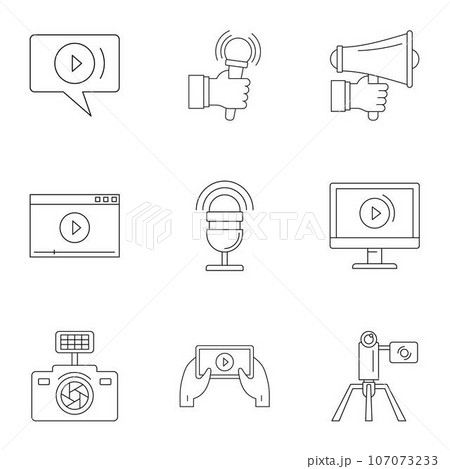 Social photo icons set. Outline set of 9 social photo vector icons for web isolated on white background 107073233