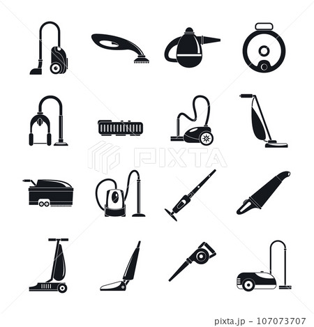 Vacuum cleaner washing appliance icons set. Simple illustration of 16 vacuum cleaner washing appliance vector icons for web 107073707