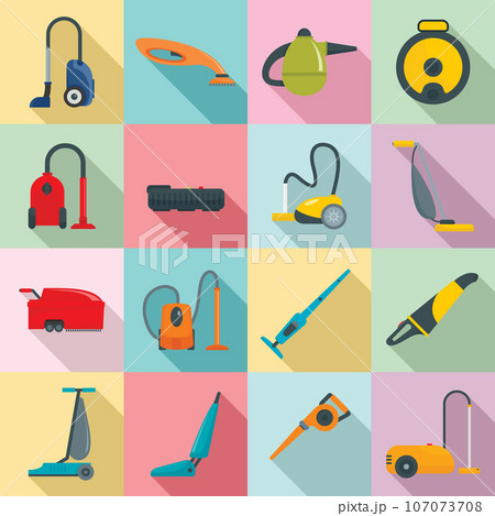 Vacuum cleaner washing appliance icons set. Flat illustration of 16 vacuum cleaner washing appliance vector icons for web 107073708