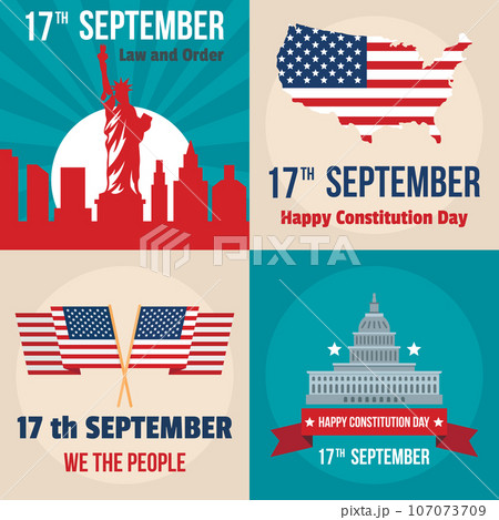 Constitution Day USA president patriotic america flag banner concept set. Flat illustration of 4 Constitution Day USA president patriotic america flag vector banner concepts for web 107073709