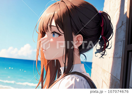 海を眺める少女 [AI生成画像]のイラスト素材 [107074676] - PIXTA