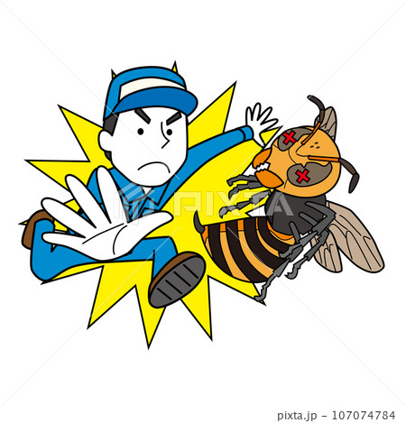 ハチを駆除する男性作業員 ハチを駆除する男性作業員 107074784